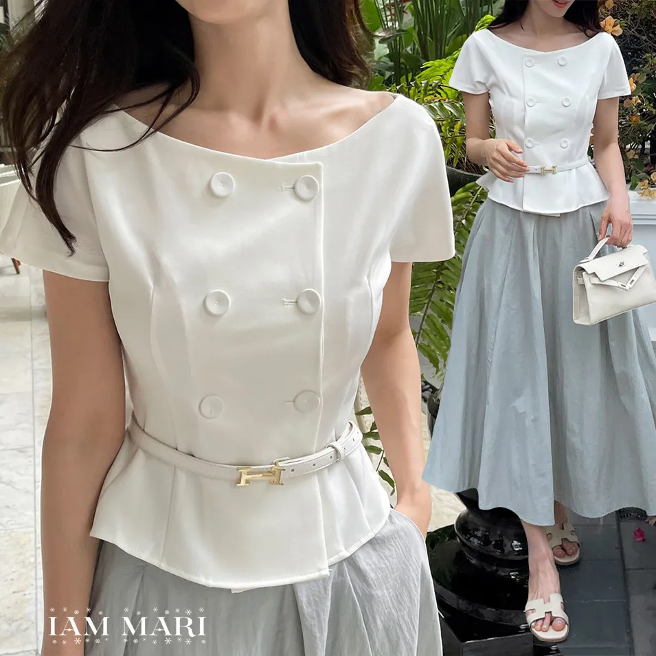 Plain Short Sleeves Party Office Elegant Shirt by I AM MARI