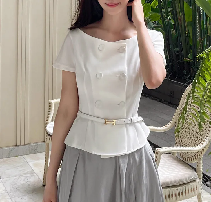 Plain Short Sleeves Party Office Elegant Shirt by I AM MARI