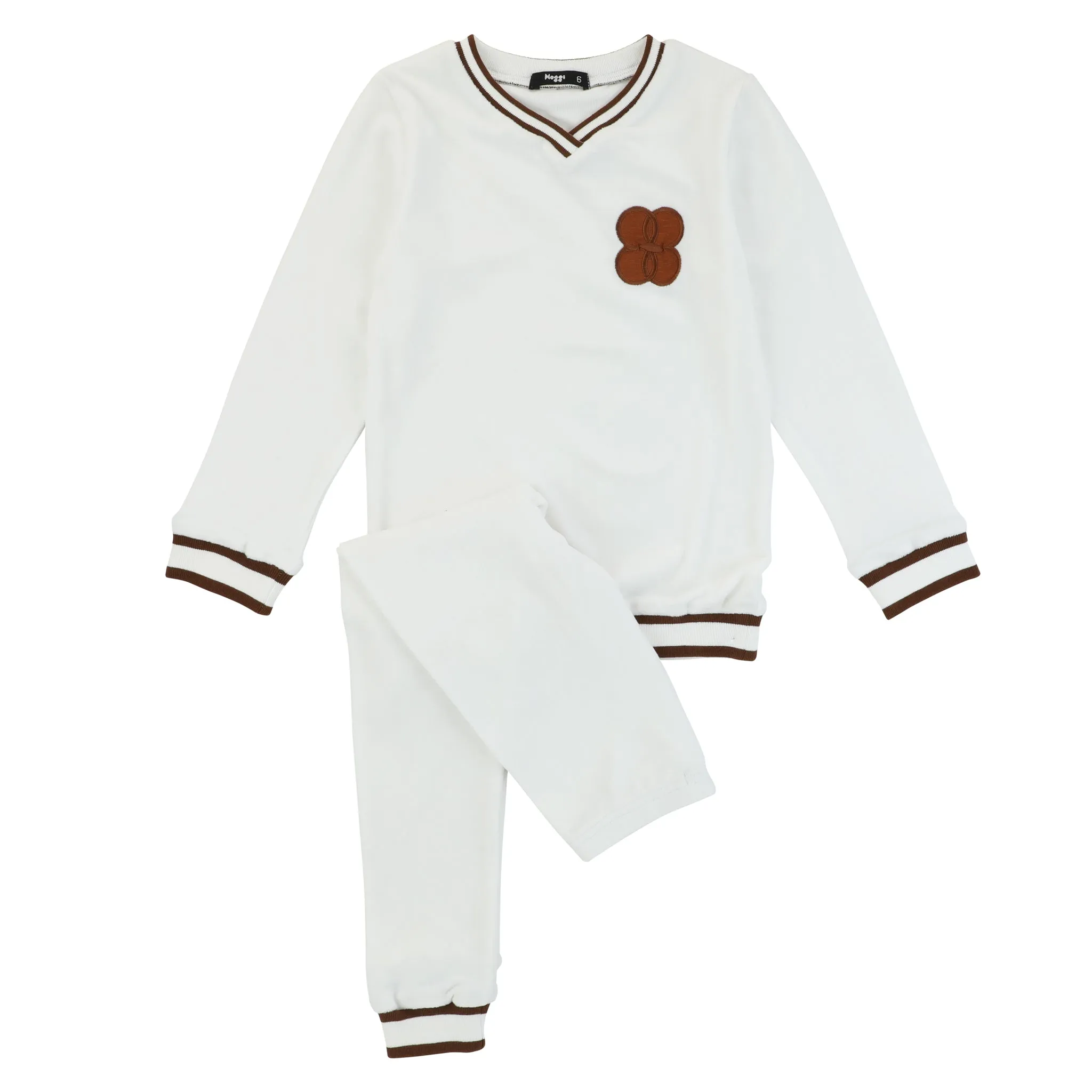 Ivory Loungewear Set with Copper Emblem and Trim by Noggi