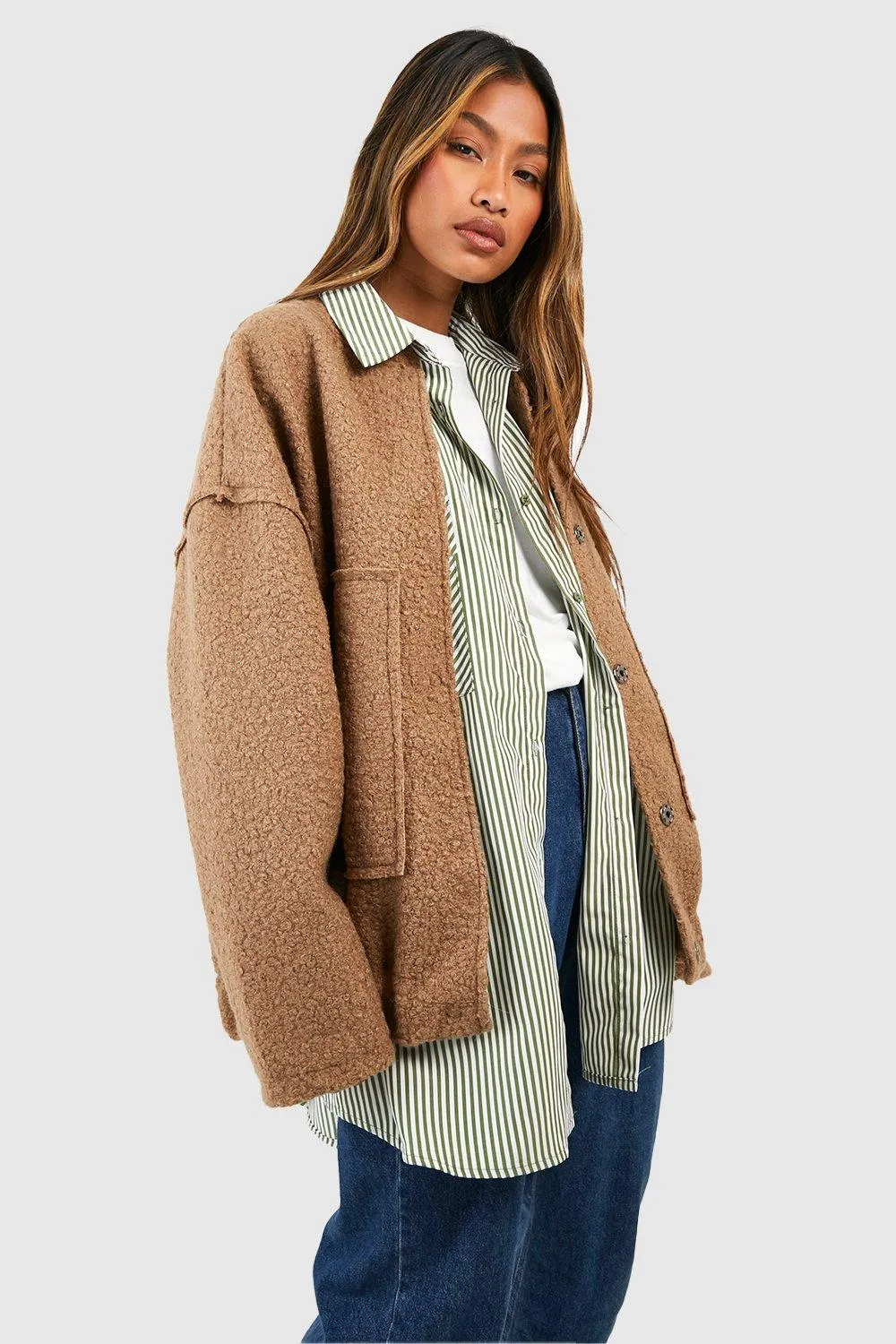 boohoo Oversized Wool Look Bomber Jacket