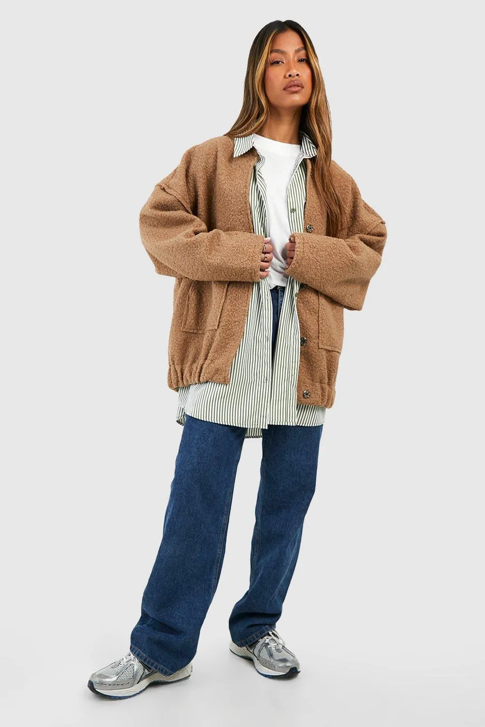 boohoo Oversized Wool Look Bomber Jacket