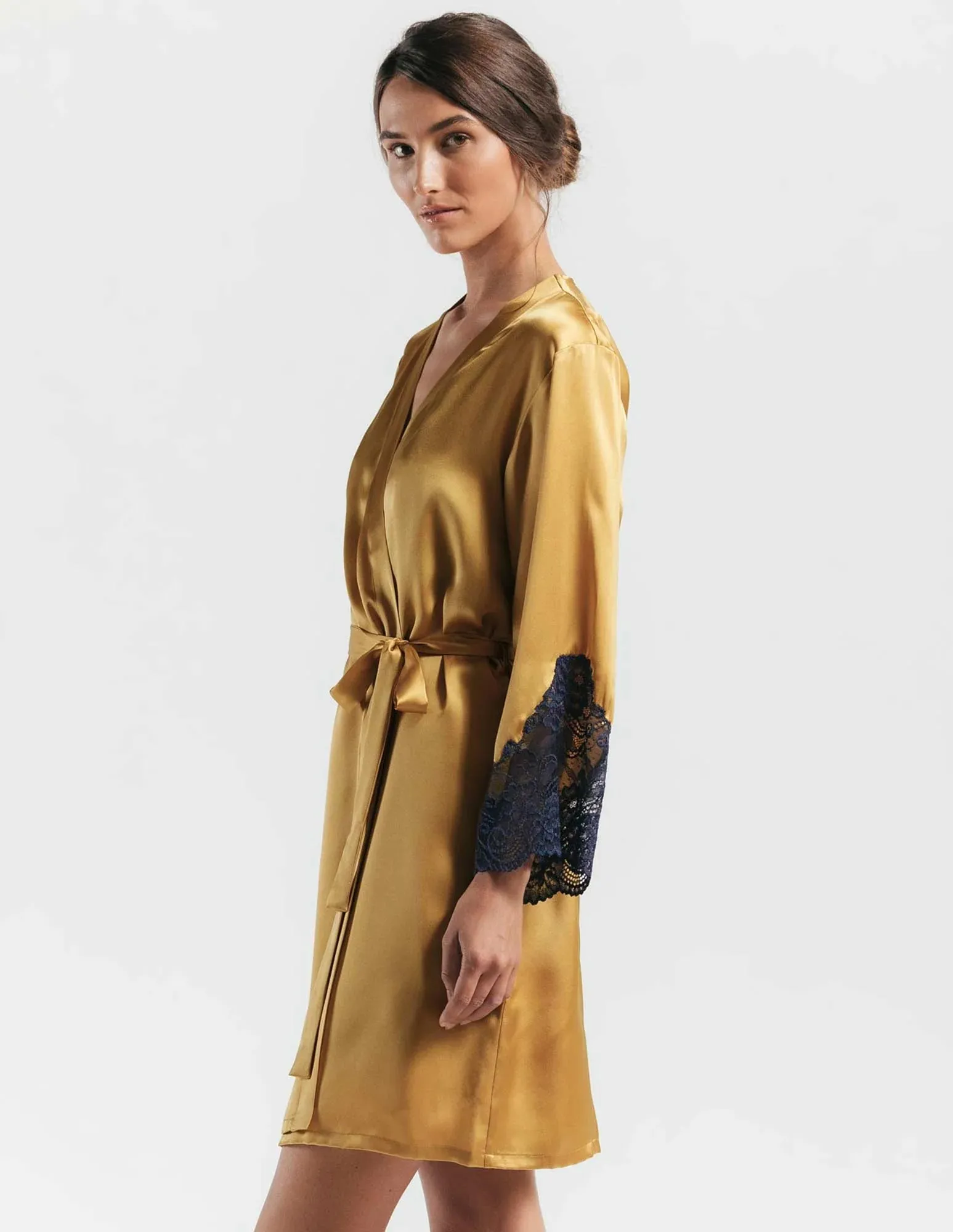 Short Gold Silk Robe