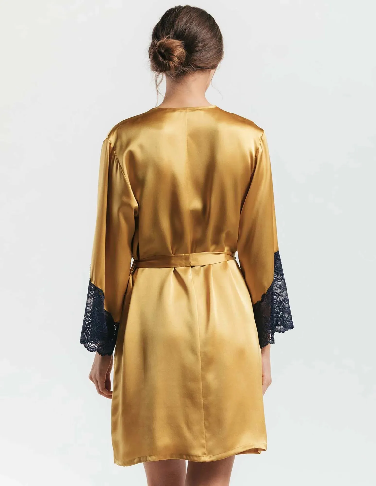 Short Gold Silk Robe