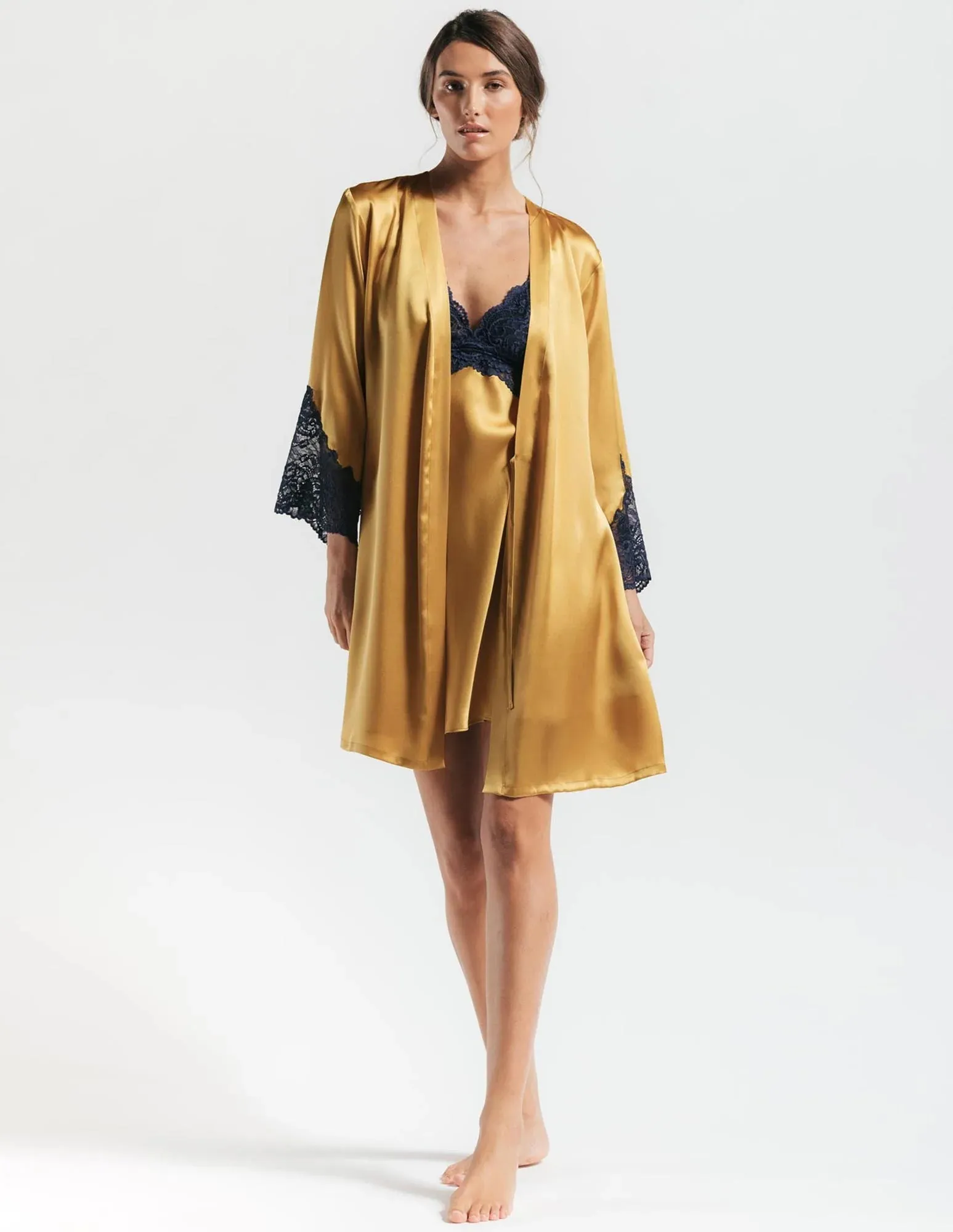 Short Gold Silk Robe