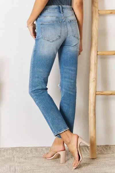 Women's High-Rise Distressed Straight Leg Jeans