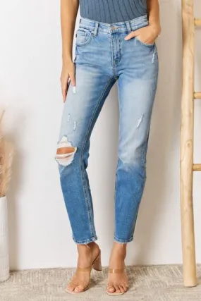 Women's High-Rise Distressed Straight Leg Jeans