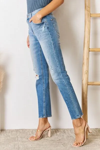 Women's High-Rise Distressed Straight Leg Jeans