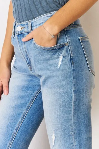 Women's High-Rise Distressed Straight Leg Jeans