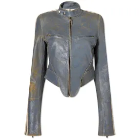 KNWLS Washed Blue Claw Leather Biker Jacket