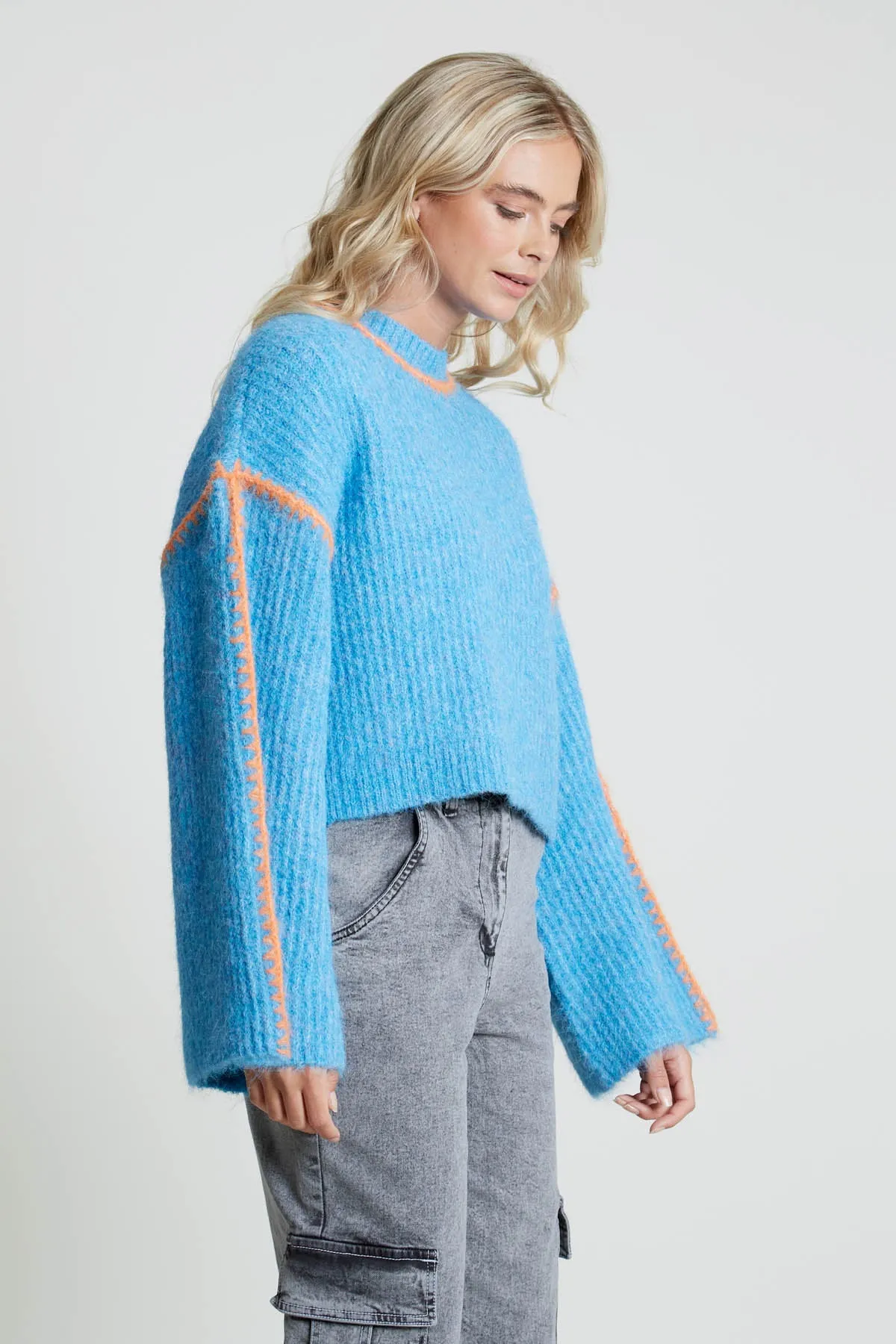 Bell Sleeve Knitted Jumper with Hand-Stitch Detail by Leni