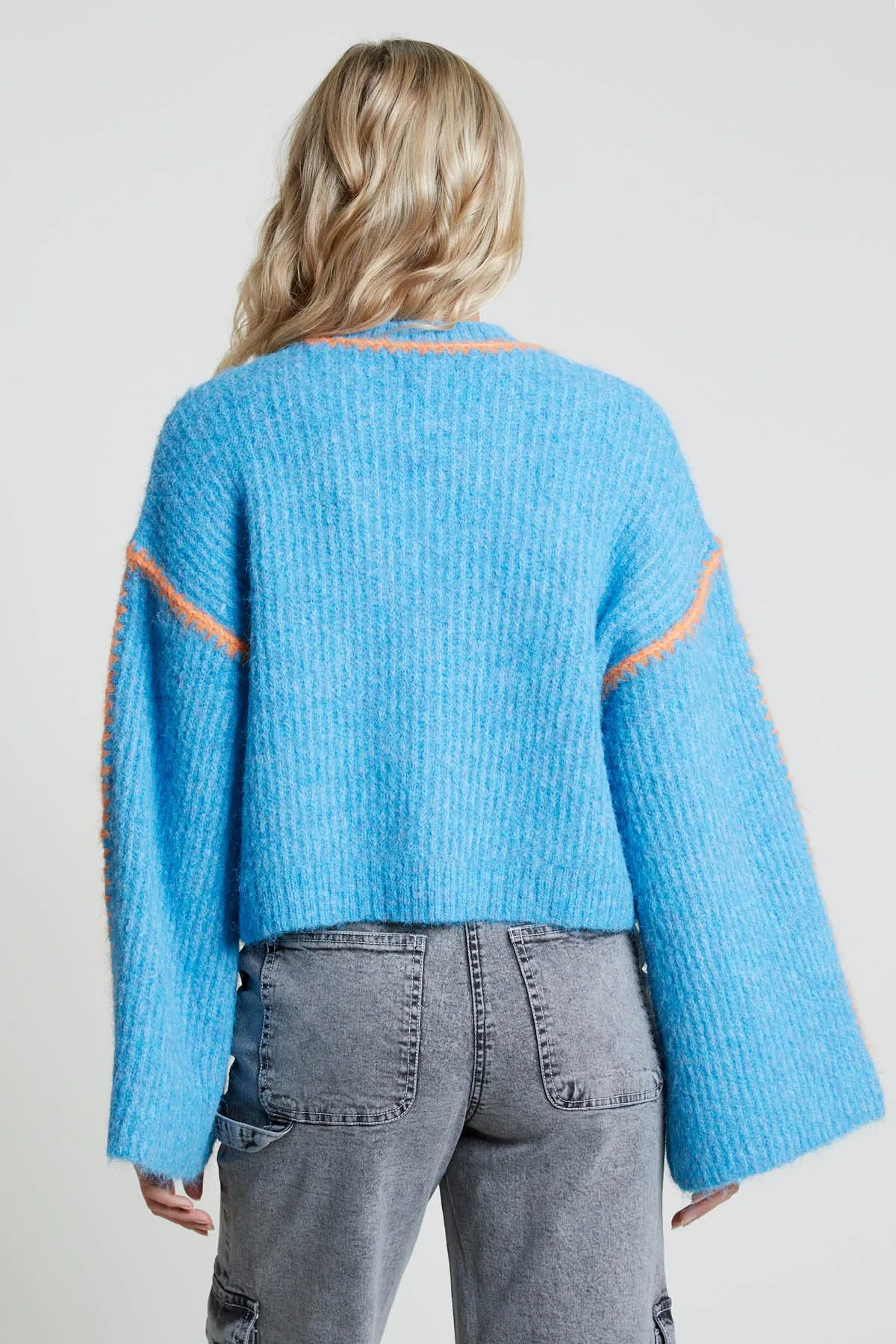 Bell Sleeve Knitted Jumper with Hand-Stitch Detail by Leni