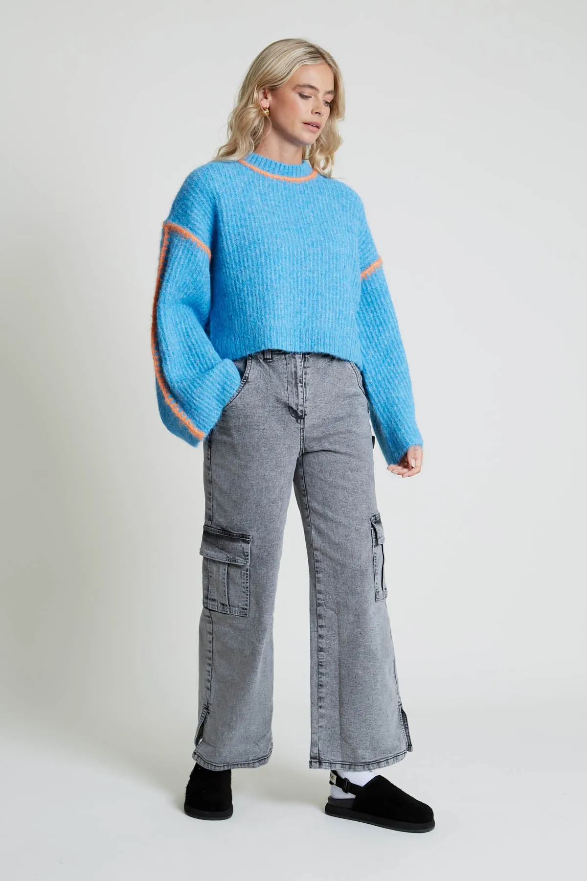 Bell Sleeve Knitted Jumper with Hand-Stitch Detail by Leni