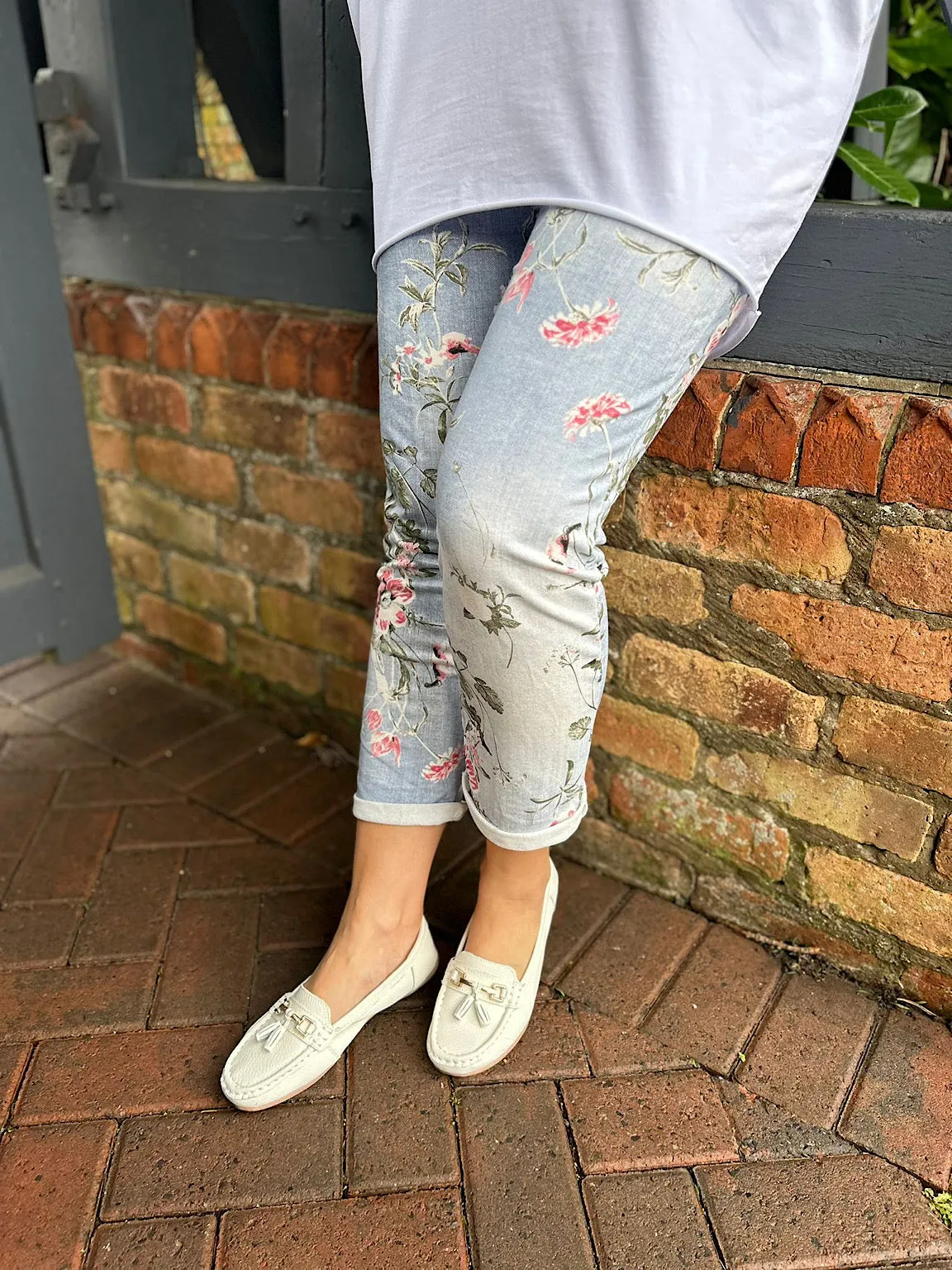 Printed Floral Joggers in Light Denim India