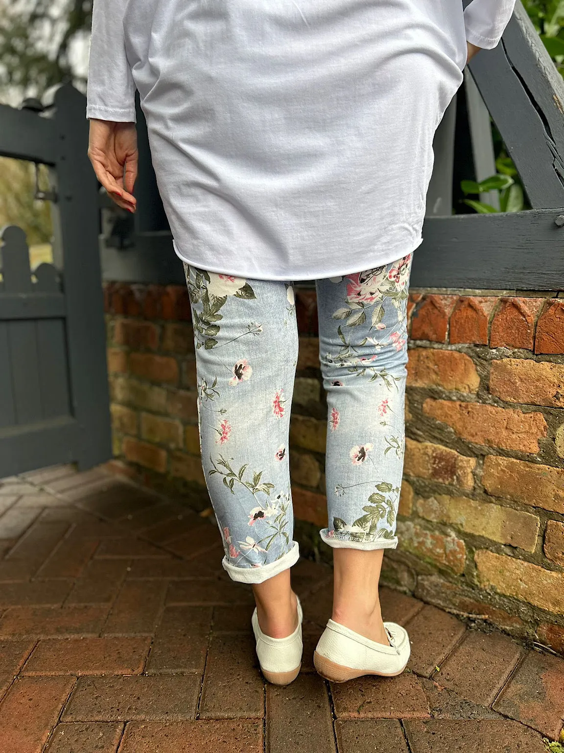 Printed Floral Joggers in Light Denim India