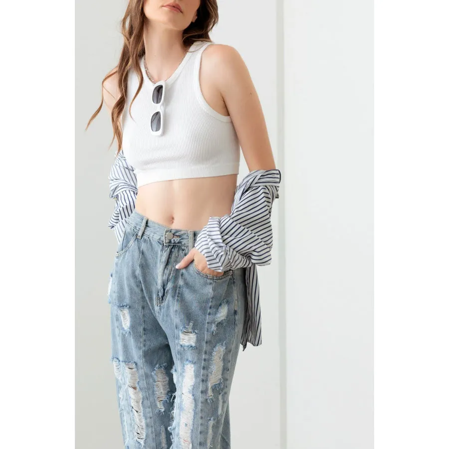 Litz Washed Barrel Leg High Waist Distressed Jeans