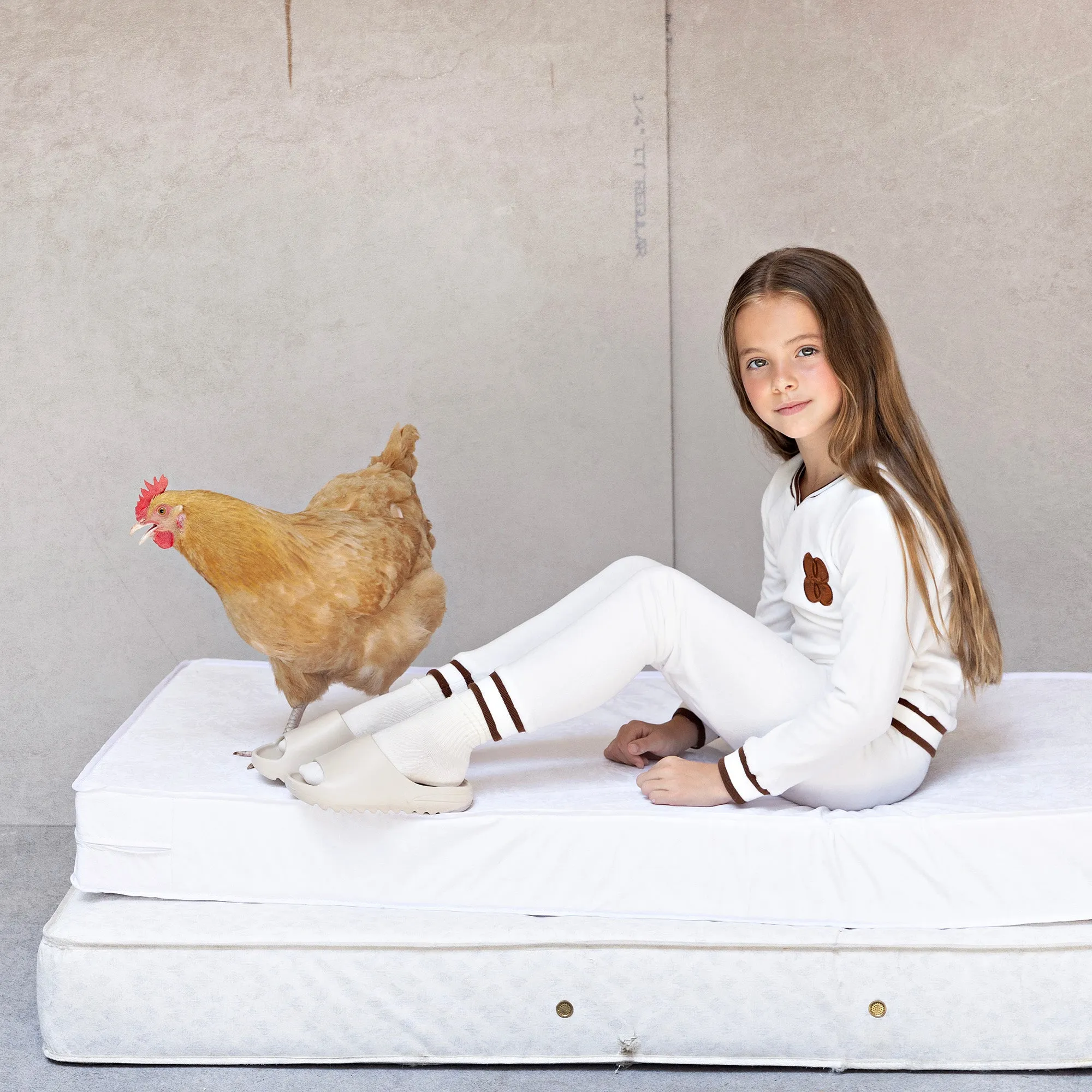 Loungewear Set with Copper Emblem and Trim in Ivory