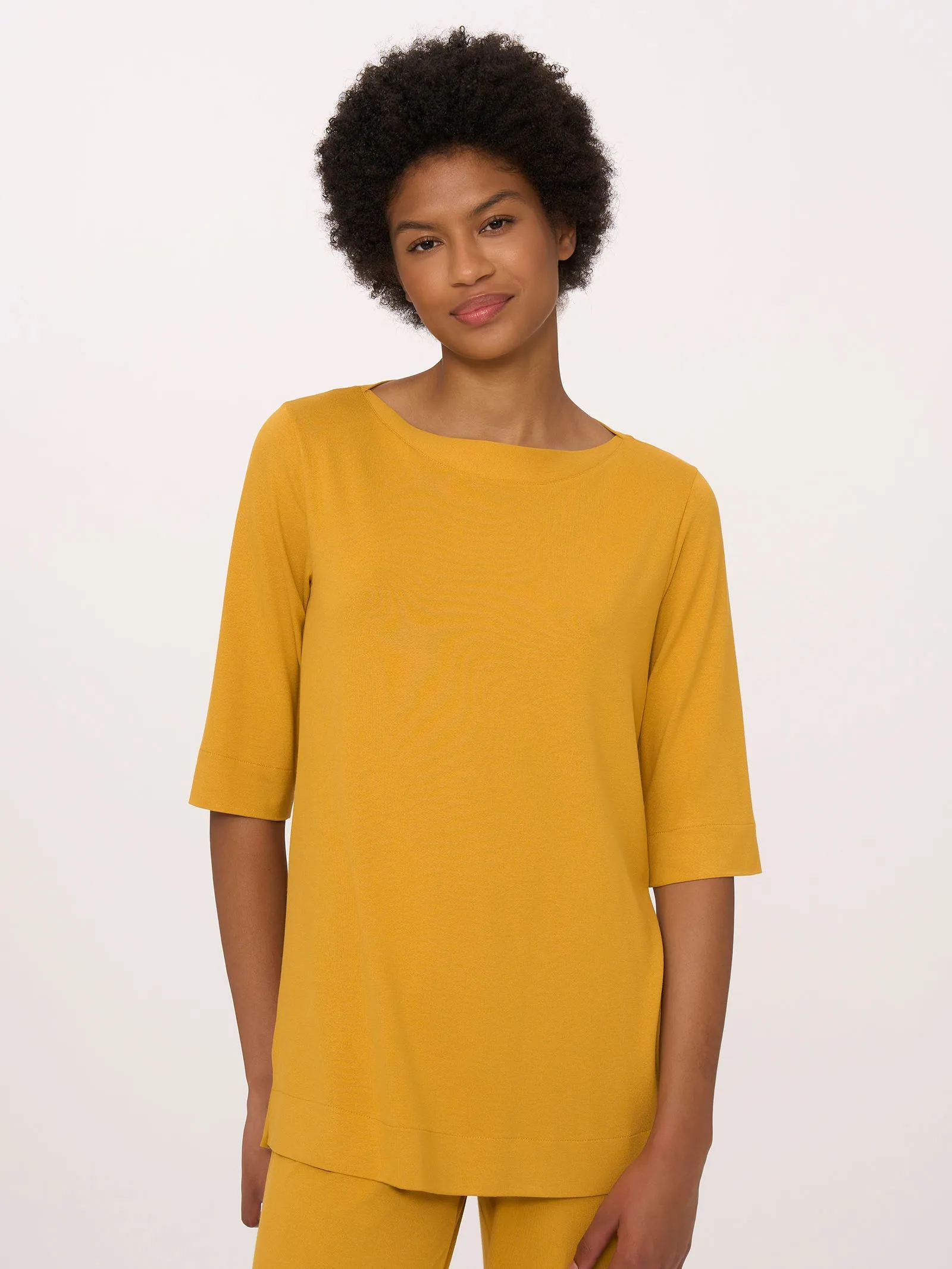 Maglia with 3/4 Sleeve in Viscose Crepe Jersey - Dark Forest