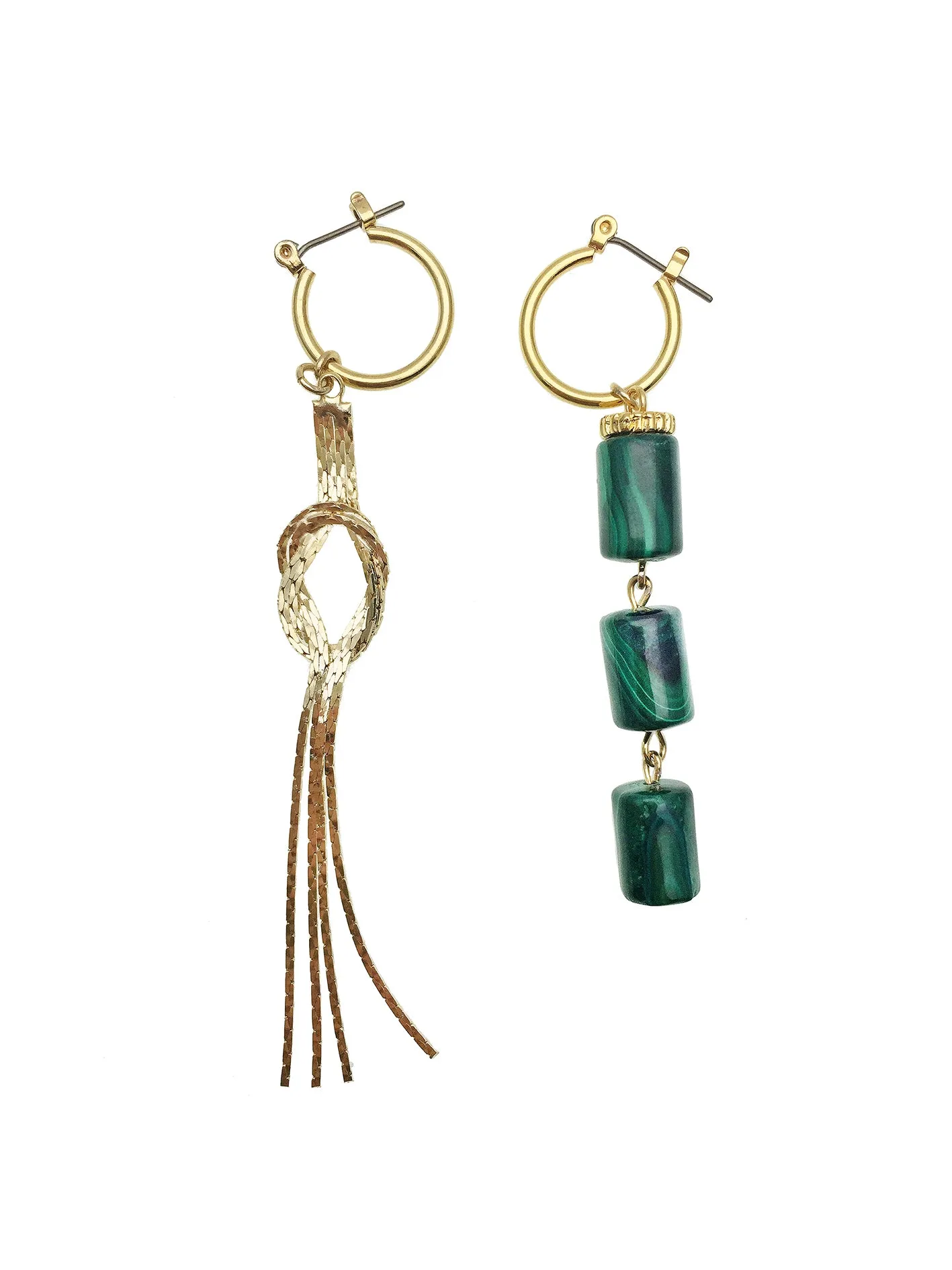 Malachite Earrings With Metal Fringe