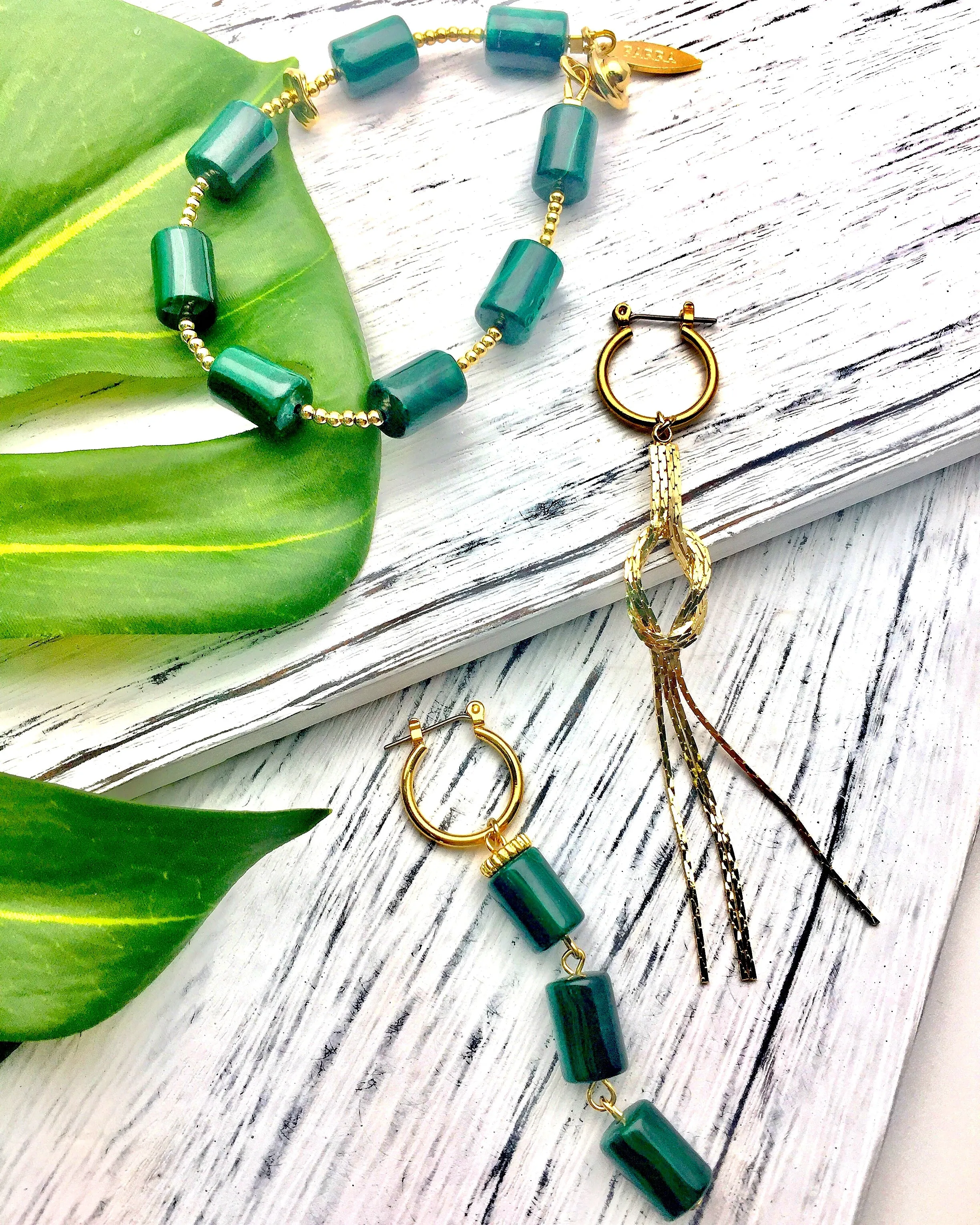 Malachite Earrings With Metal Fringe