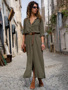 Long Sleeves Chiffon Shirt Dress Maxi Dresses