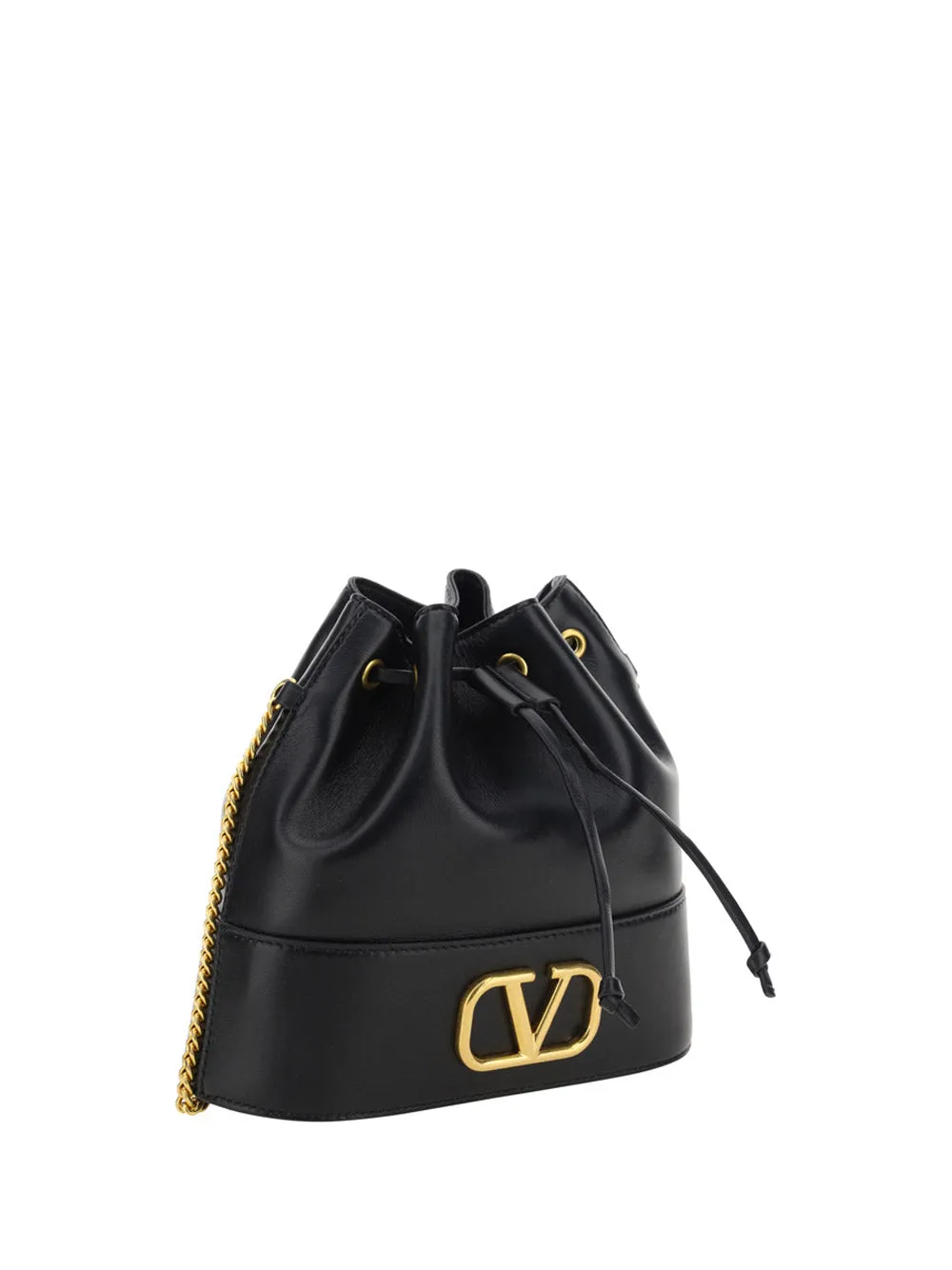 Black Nappa Bucket Bag with Signature Chain