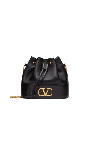 Black Nappa Bucket Bag with Signature Chain