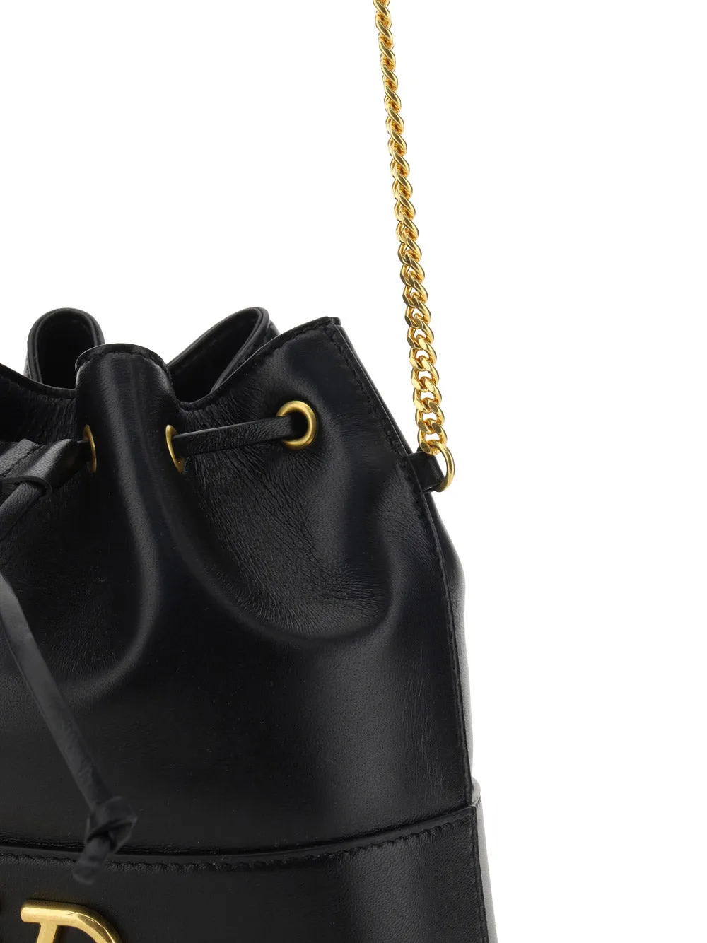 Black Nappa Bucket Bag with Signature Chain