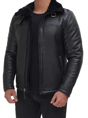 Mens Black Shearling Bomber Jacket