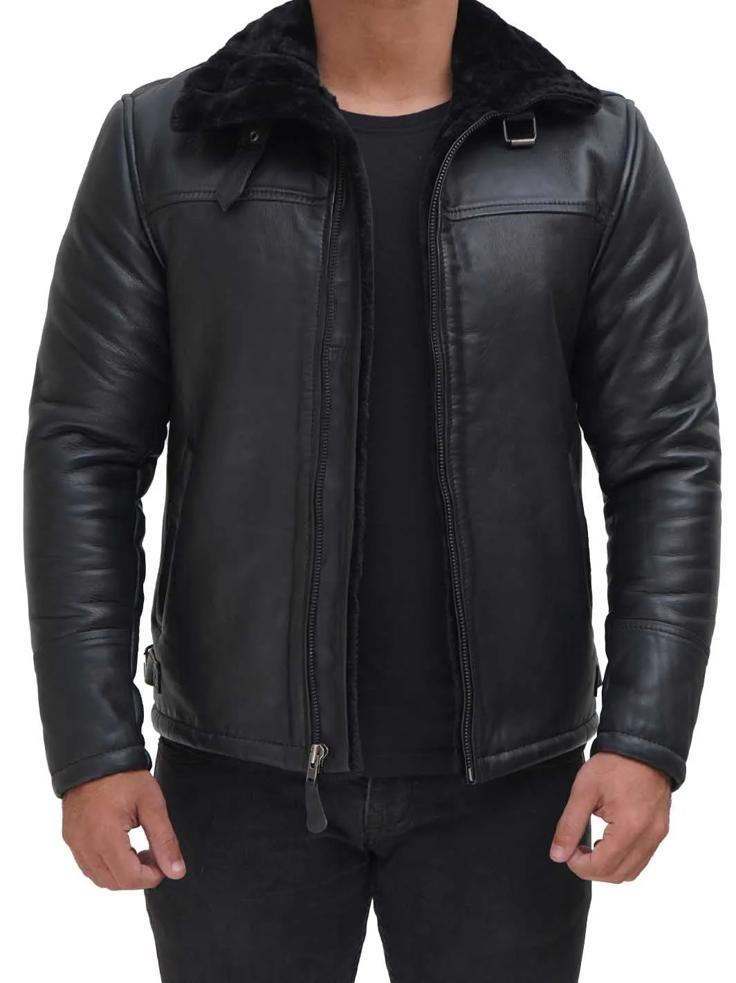 Mens Black Shearling Bomber Jacket