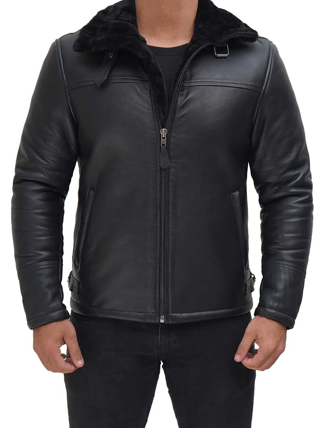 Mens Black Shearling Bomber Jacket