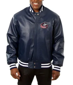 Navy Blue Bomber Leather Jacket