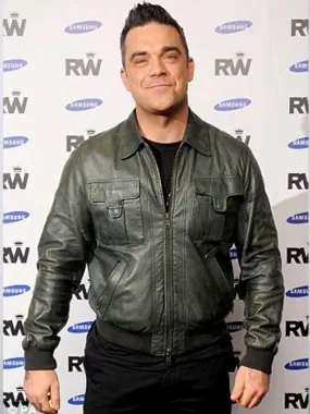 New American Jackets Robbie Williams Leather Bomber Jacket