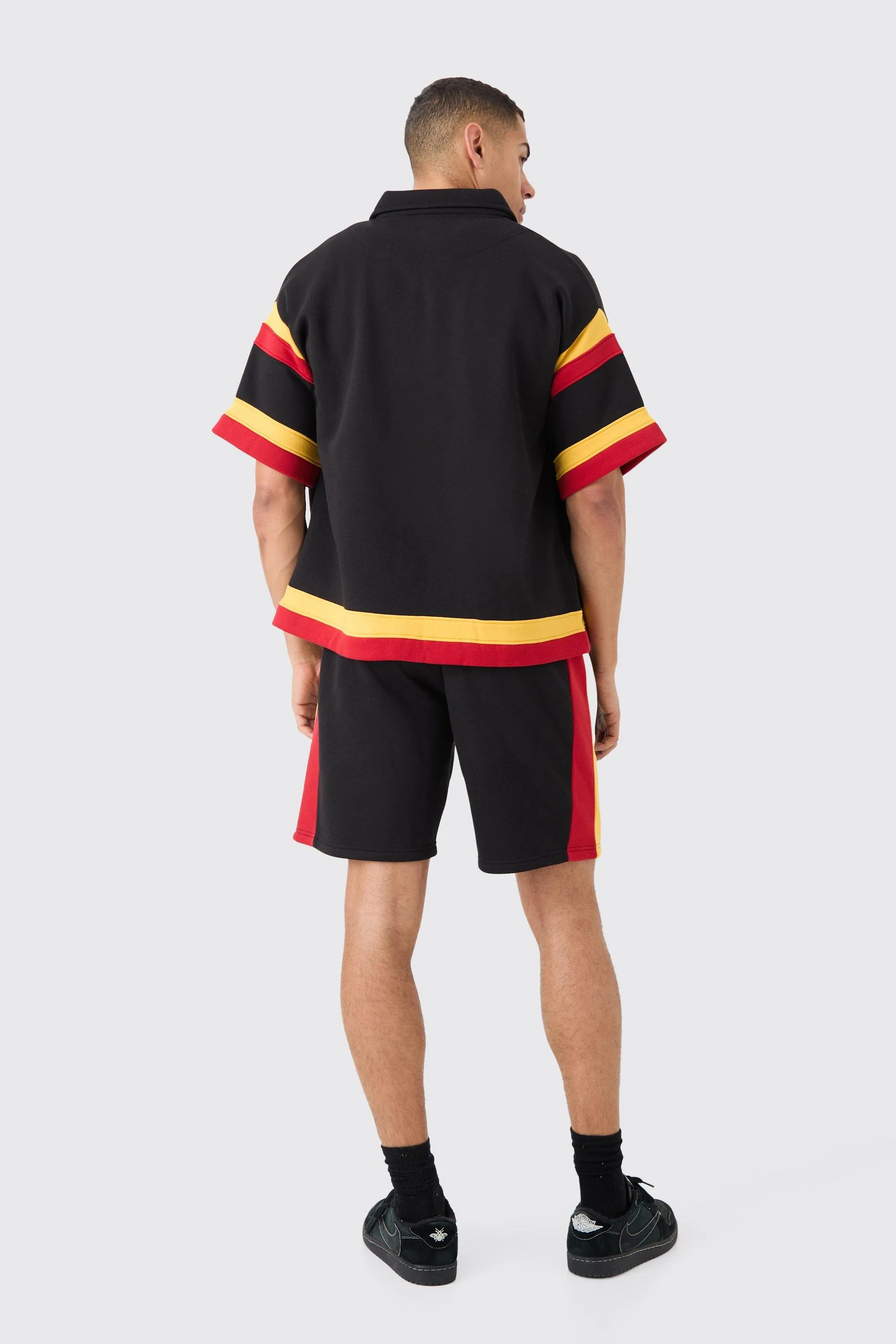 OFCL Baseball Shirt And Shorts Set Tracksuits by boohooMAN