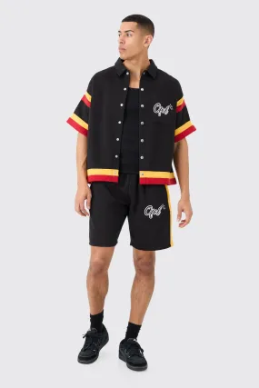 OFCL Baseball Shirt And Shorts Set Tracksuits by boohooMAN