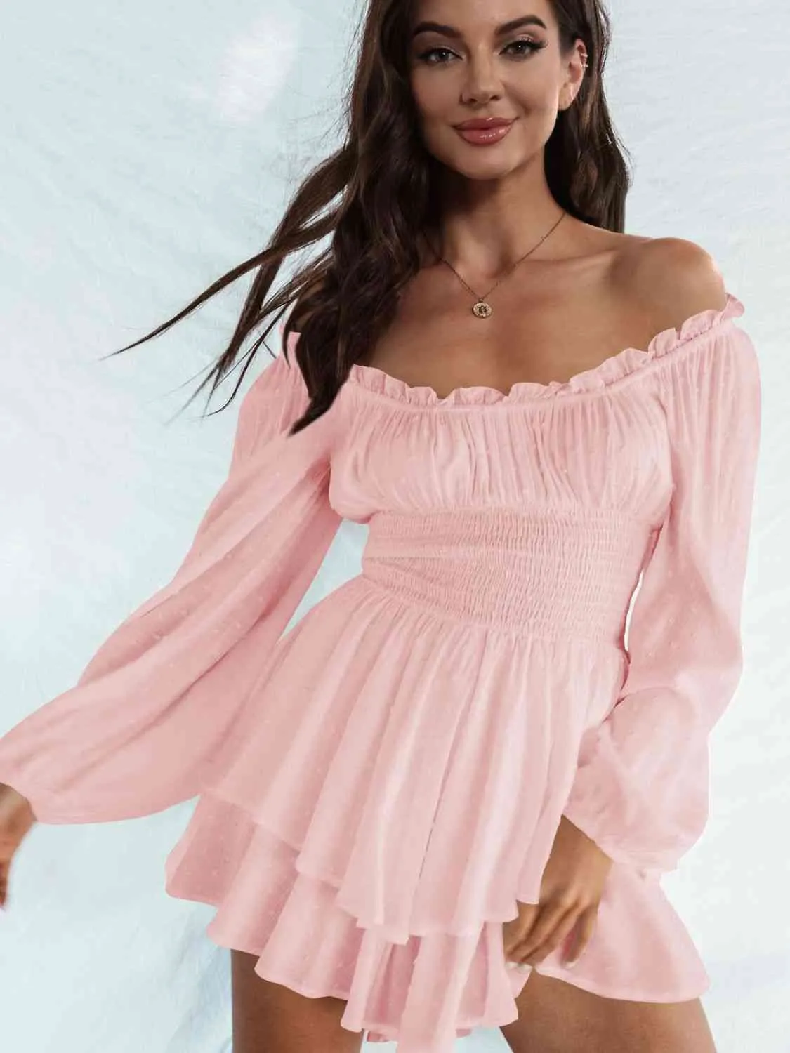 Off Shoulder Romper with Smocked Waist