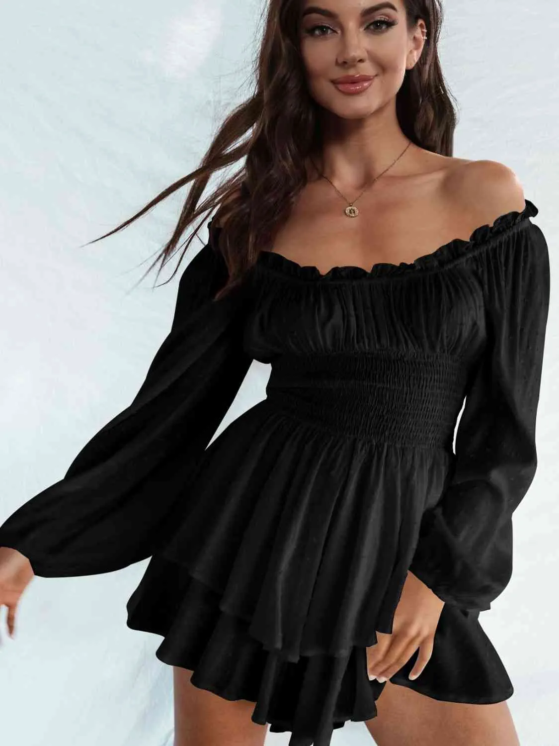 Off Shoulder Romper with Smocked Waist