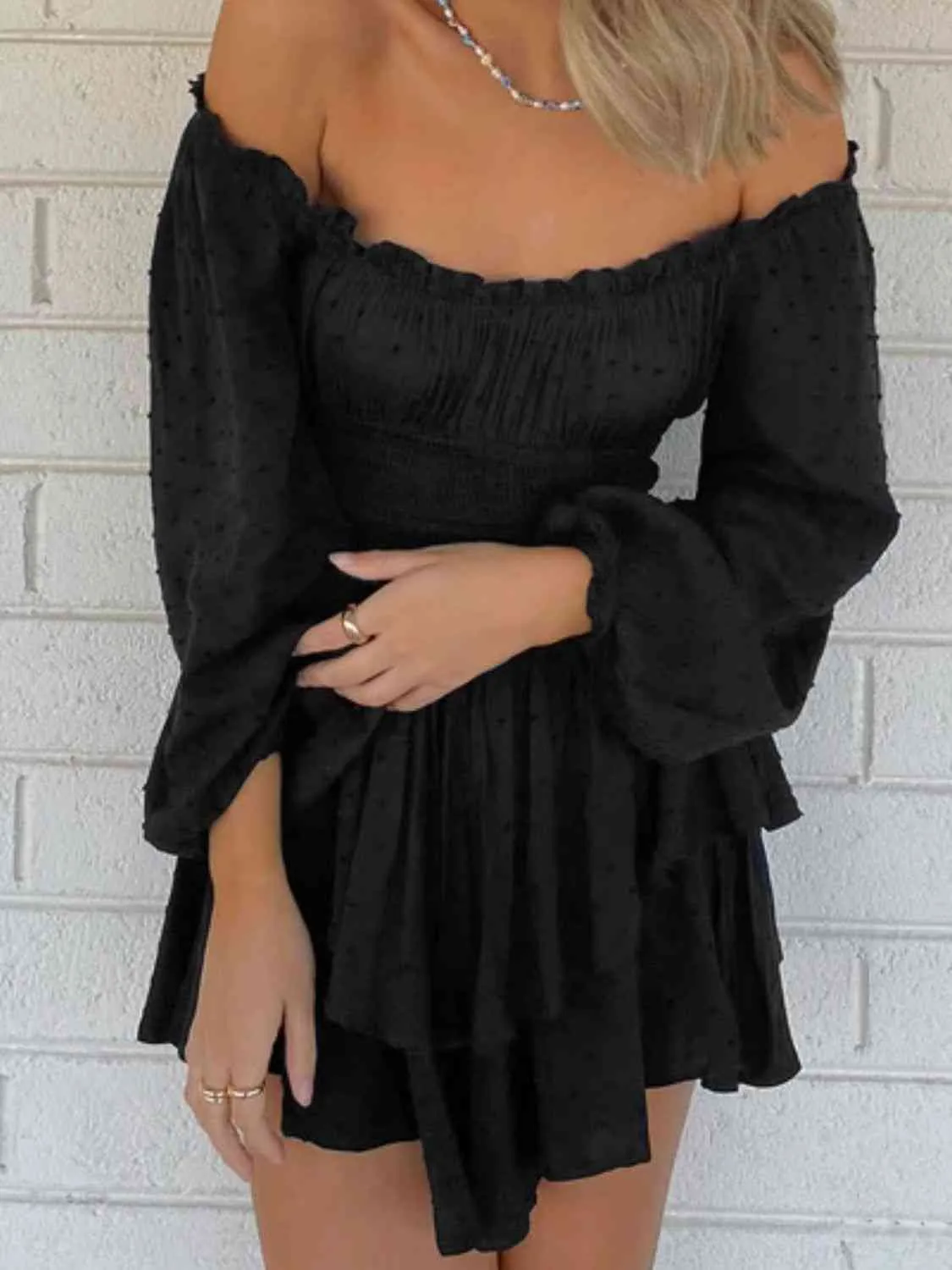 Off Shoulder Romper with Smocked Waist