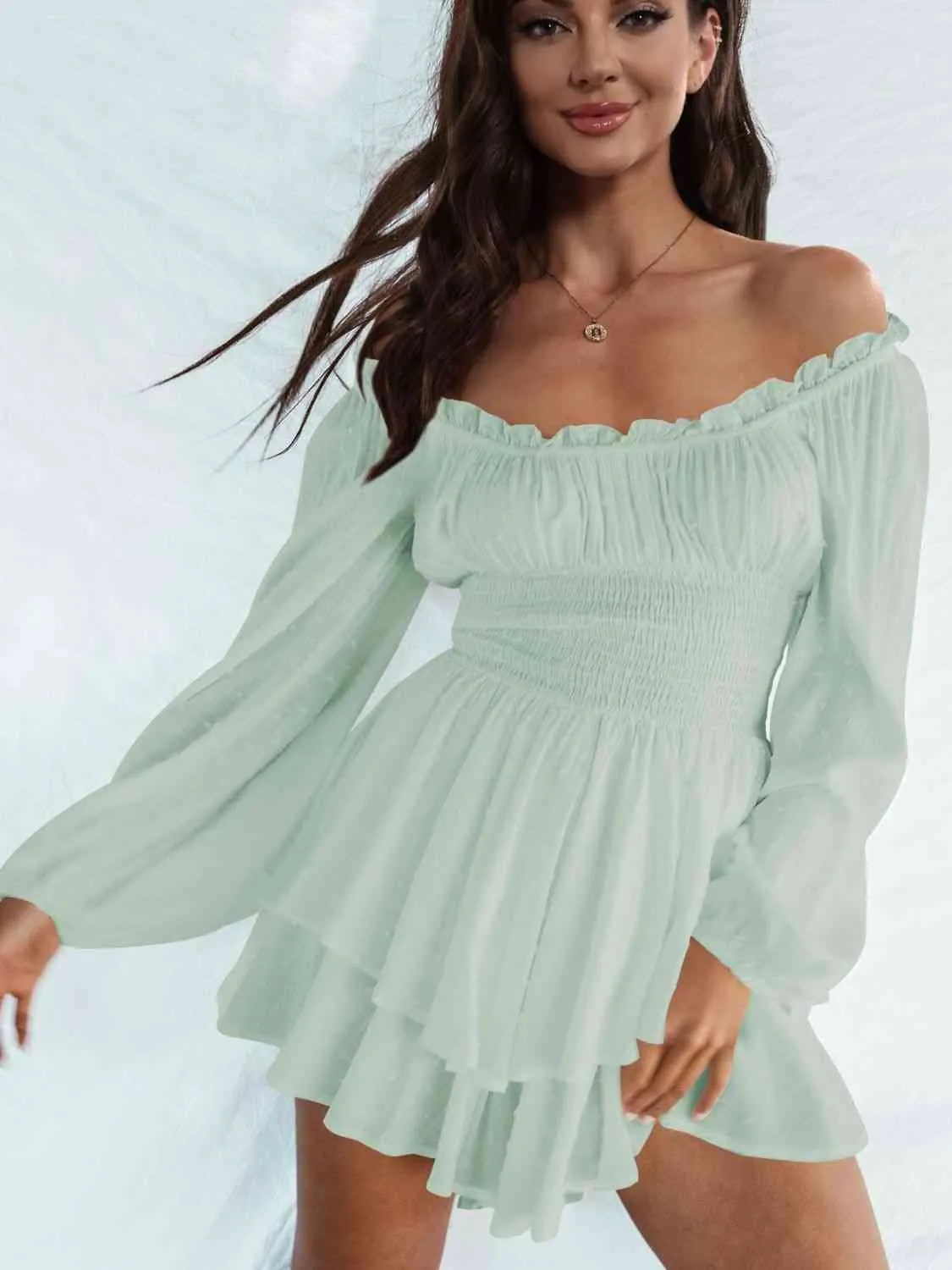 Off Shoulder Romper with Smocked Waist