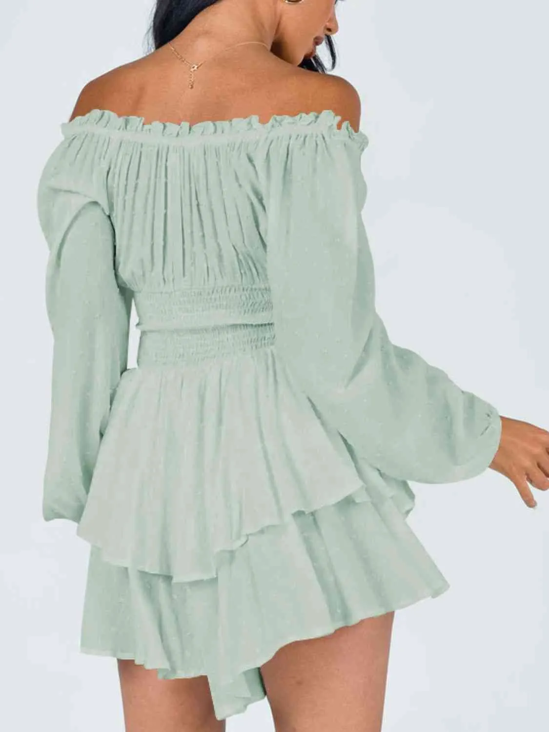 Off Shoulder Romper with Smocked Waist