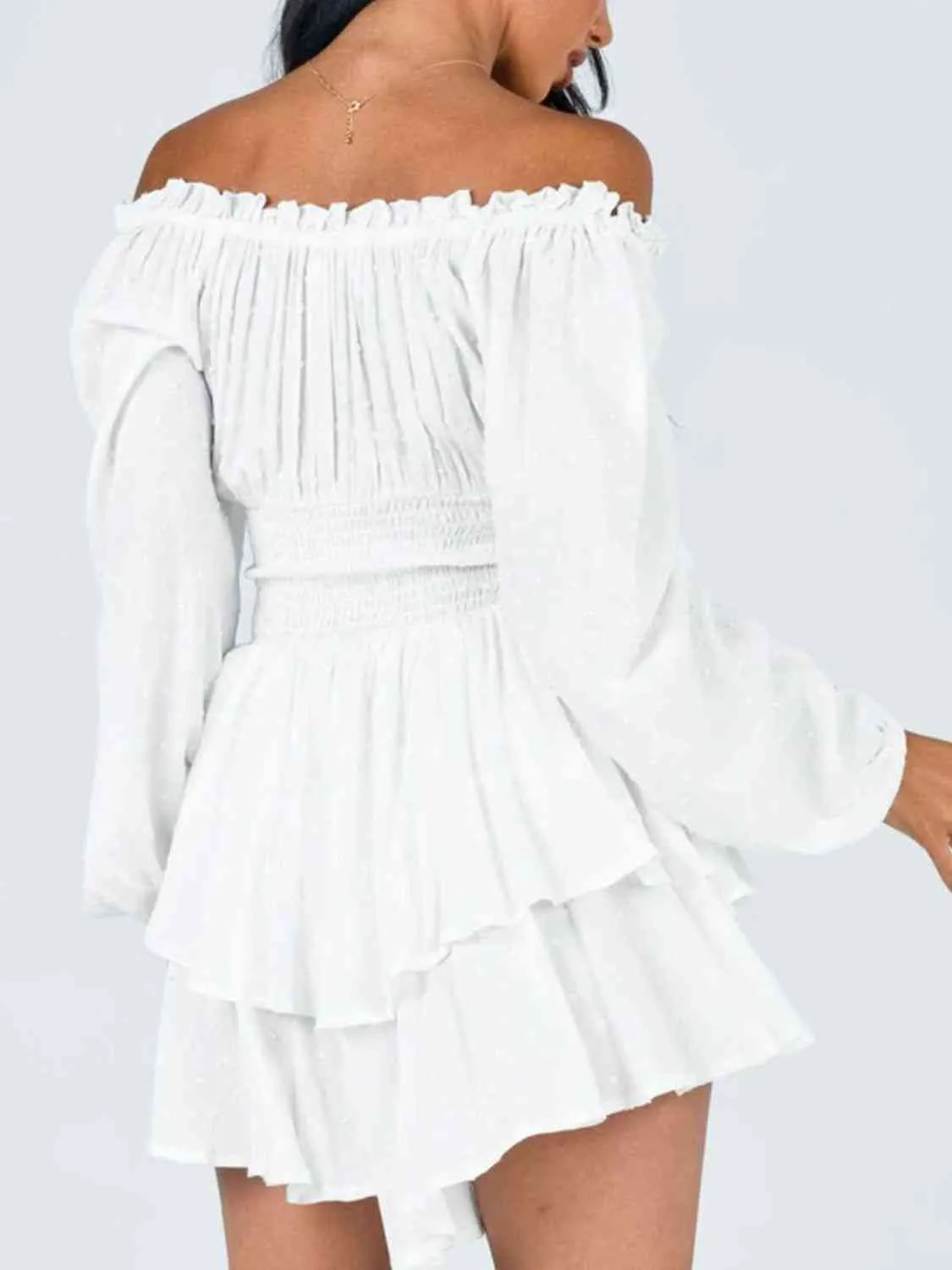 Off Shoulder Romper with Smocked Waist