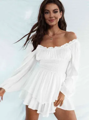 Off Shoulder Romper with Smocked Waist