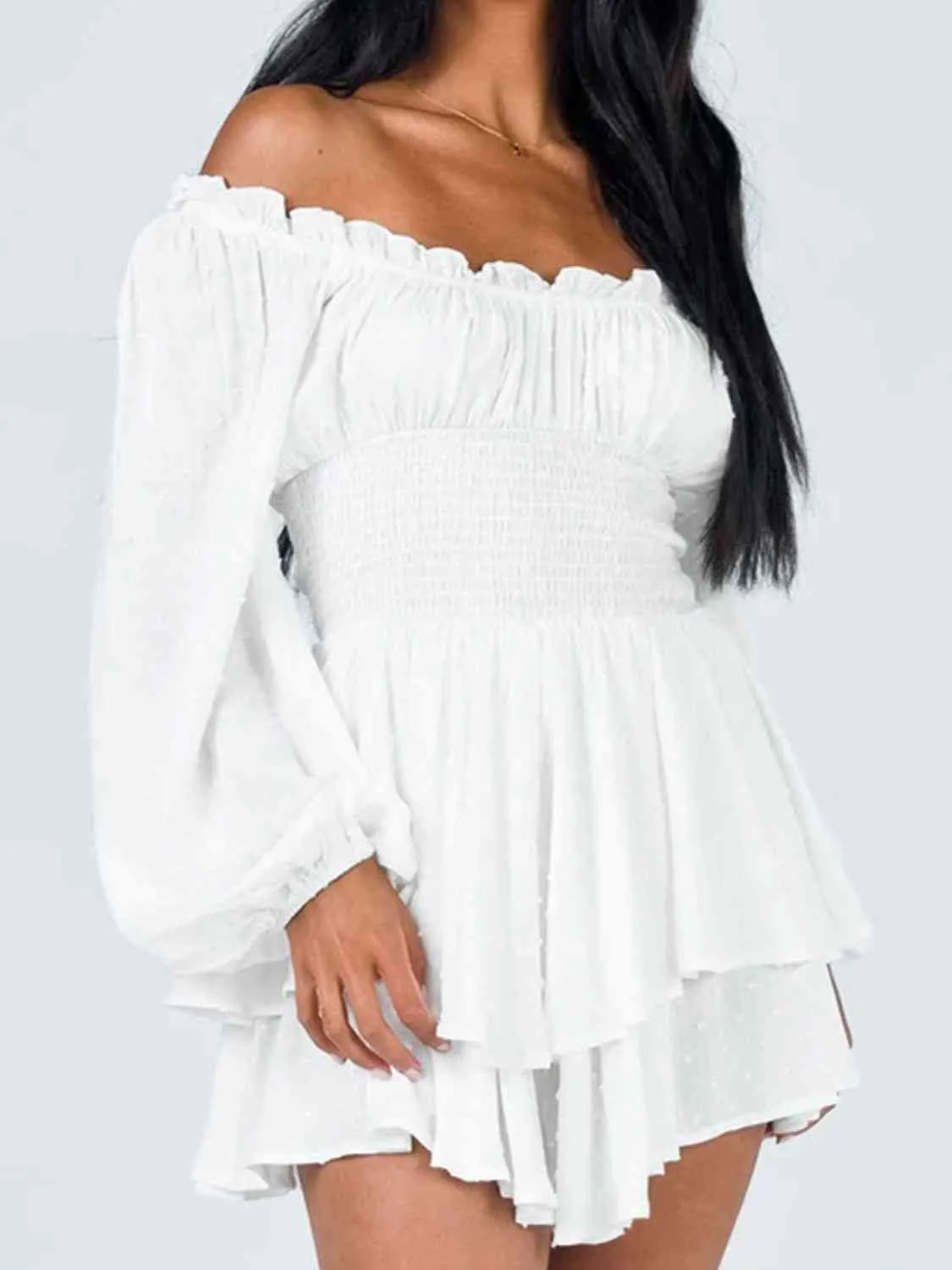 Off Shoulder Romper with Smocked Waist