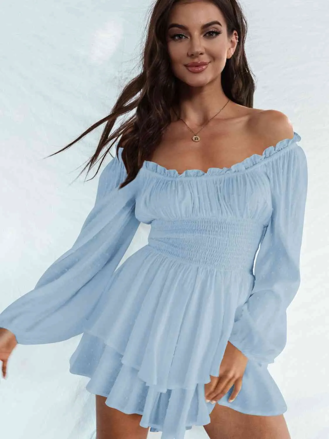 Off Shoulder Romper with Smocked Waist