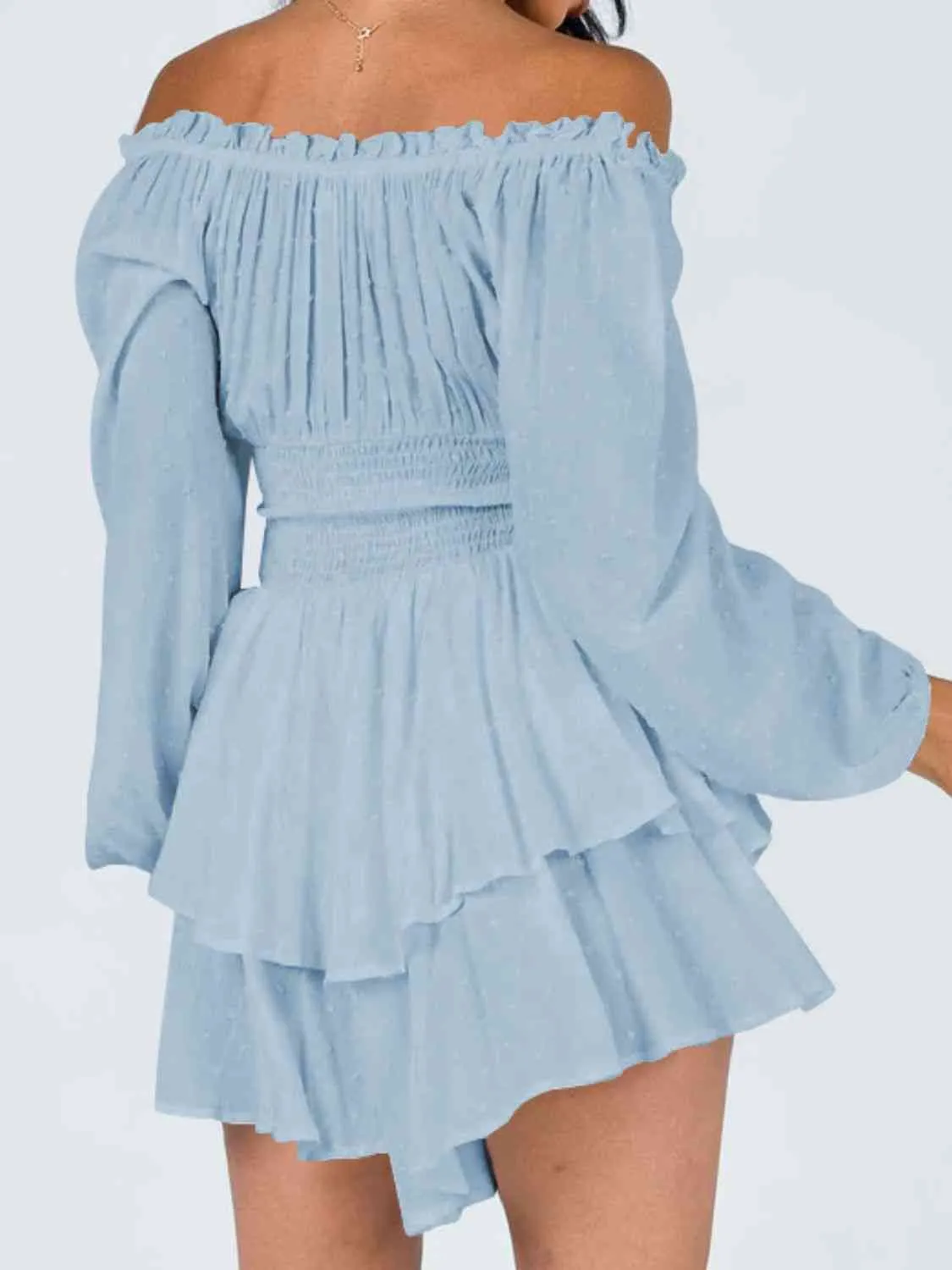 Off Shoulder Romper with Smocked Waist