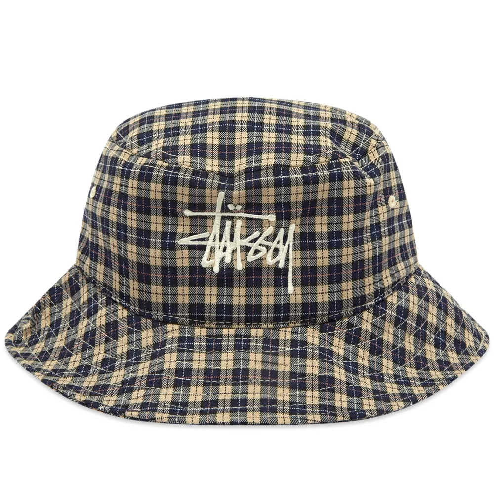 Off White Plaid Bucket Hat by Stussy