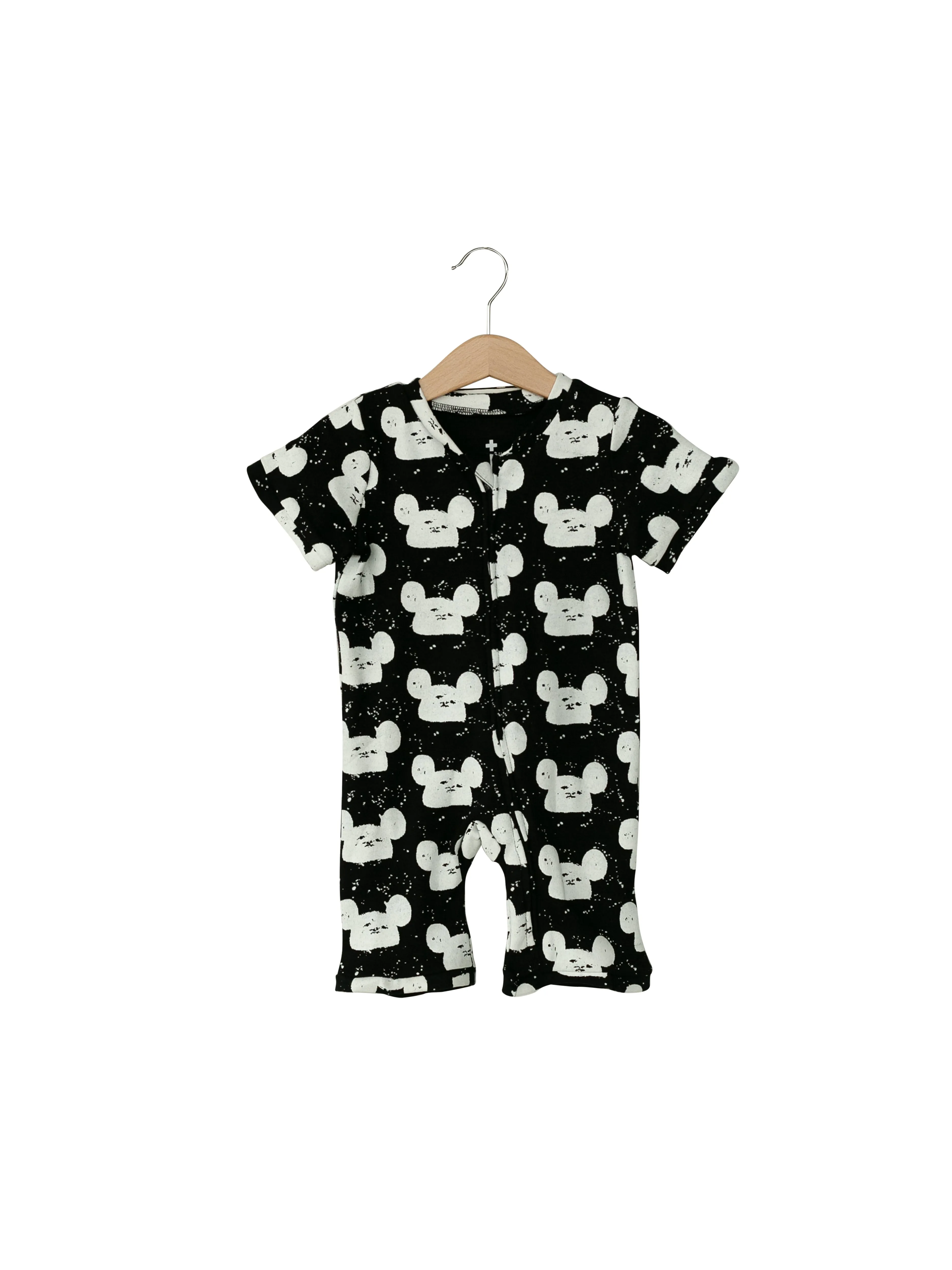 Short Sleeve Zip Romper in Organic Prints