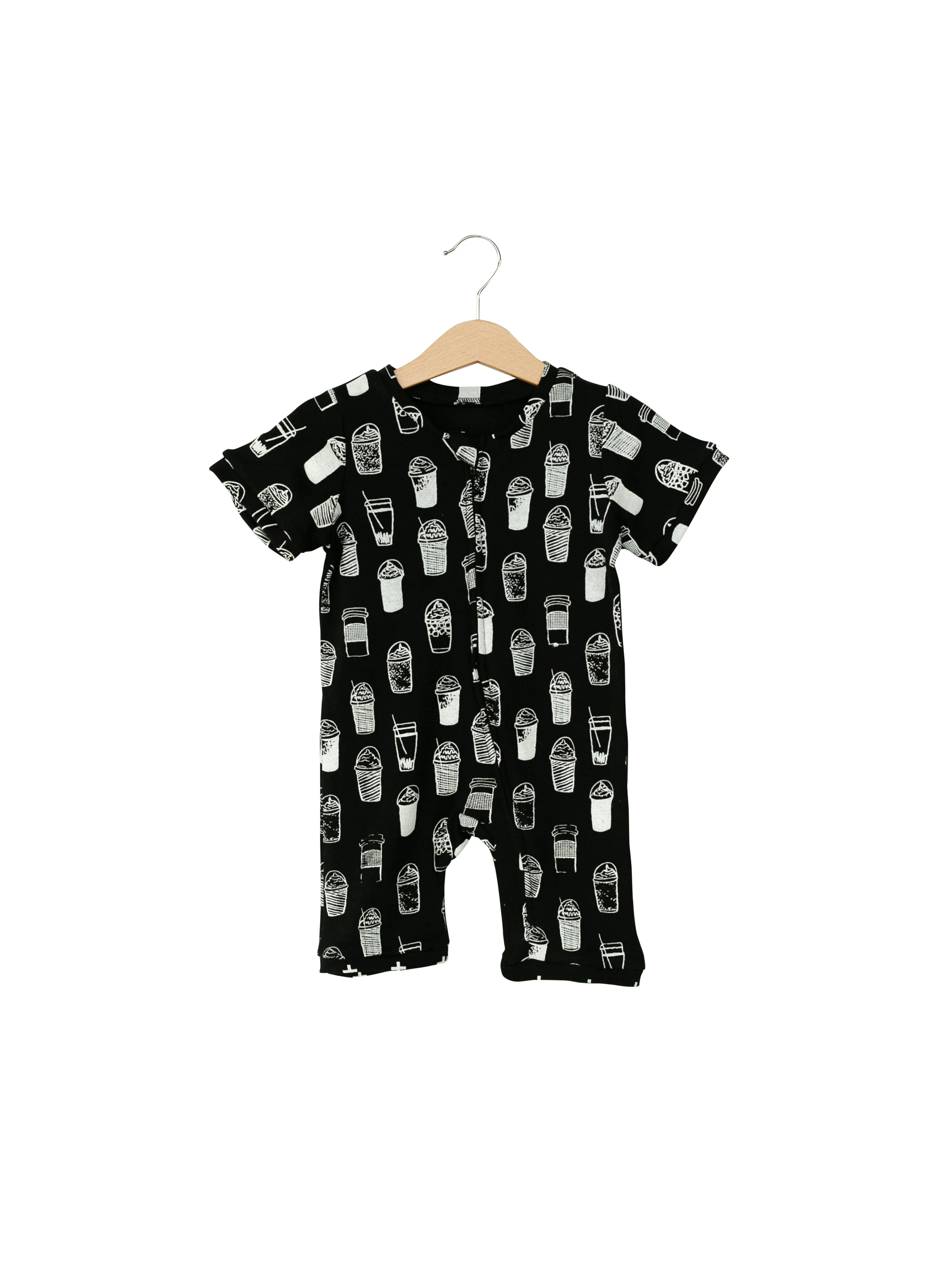 Short Sleeve Zip Romper in Organic Prints