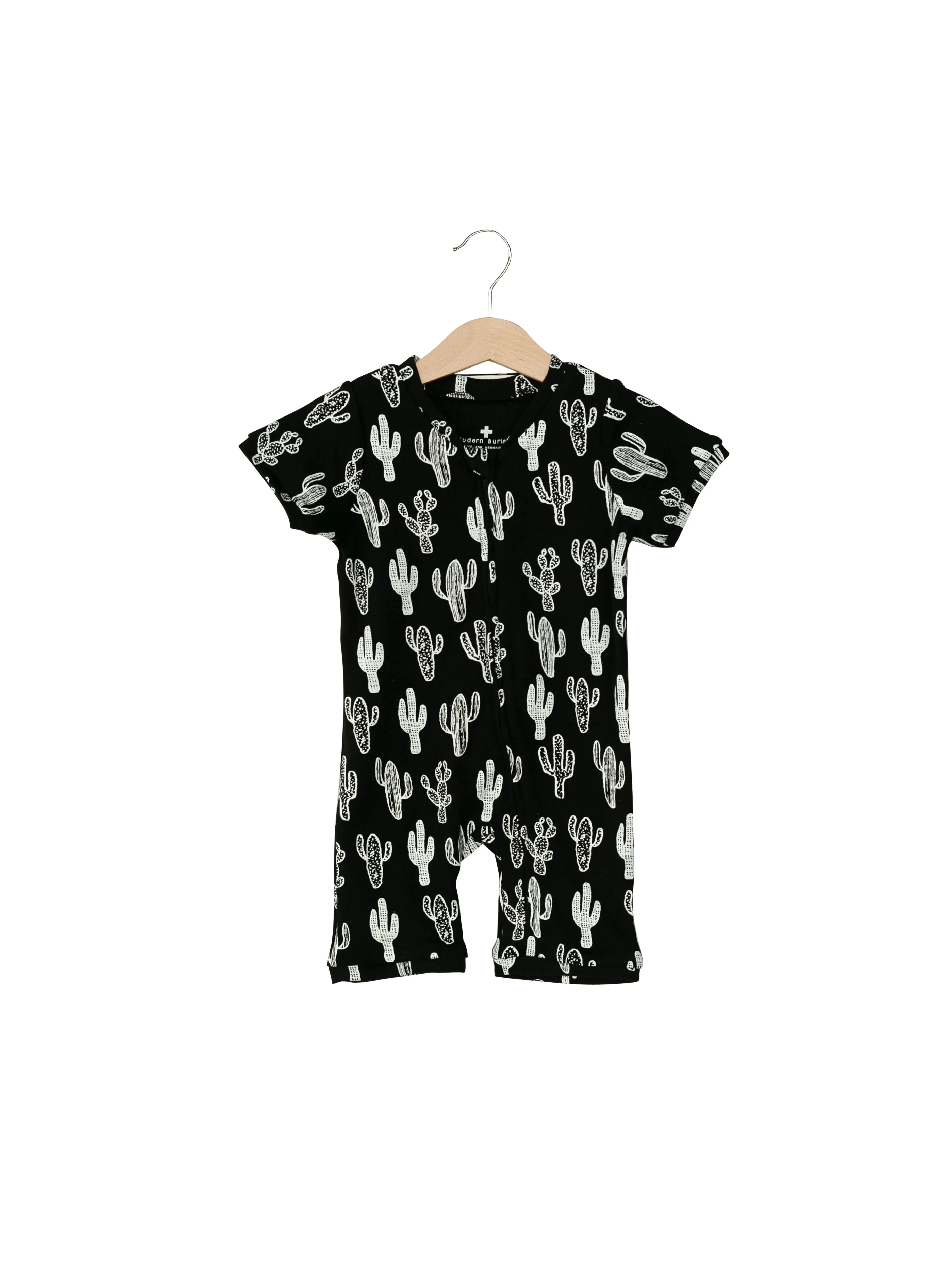 Short Sleeve Zip Romper in Organic Prints