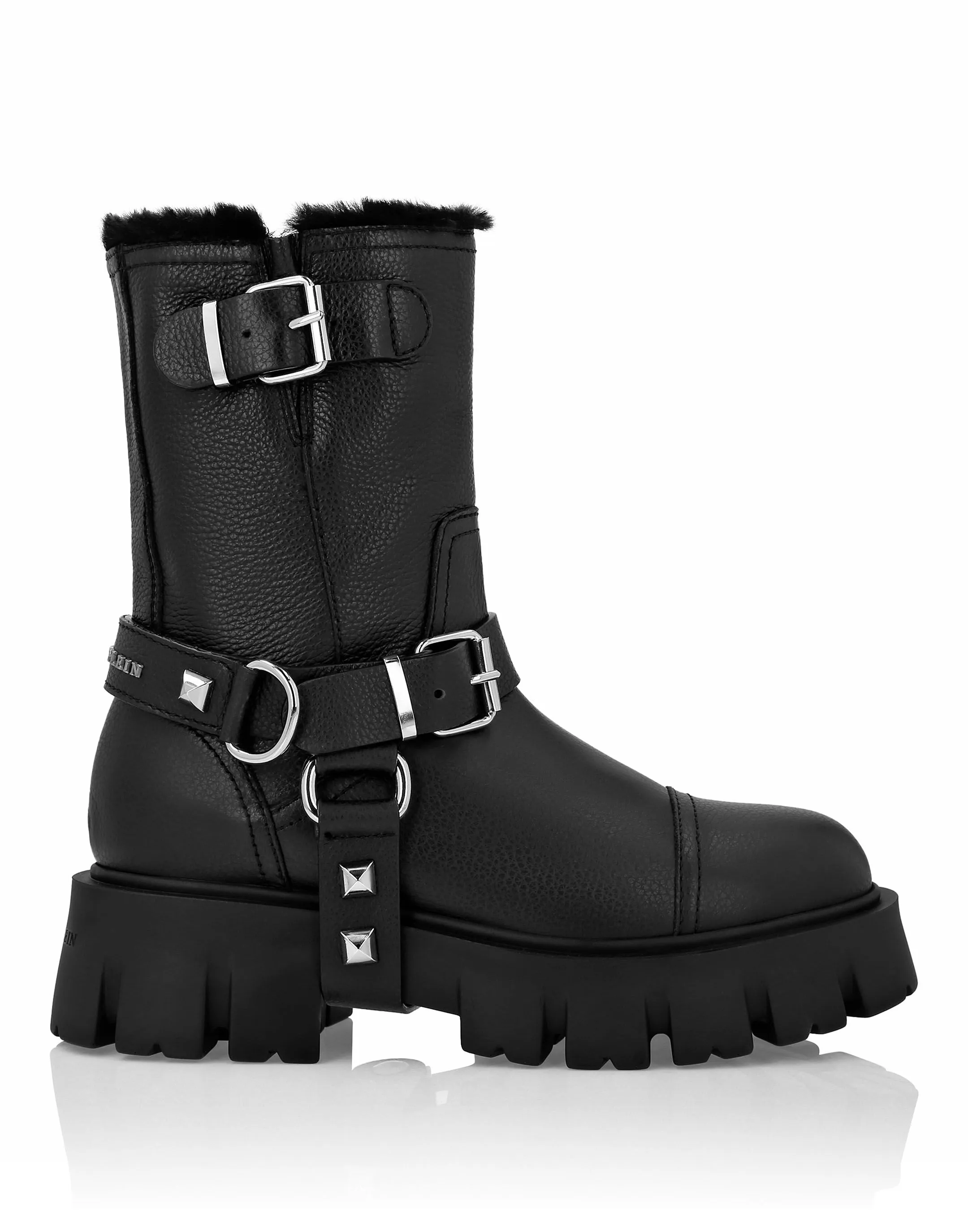 PHILIPP PLEIN Leather Boots with Studs