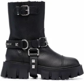 Philipp Plein Studded Biker Boots Black